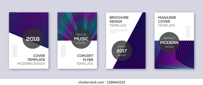 Modern brochure design template set. Neon abstract lines on dark blue background. Awesome brochure design. Overwhelming catalog, poster, book template etc.