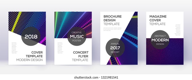 Modern brochure design template set. Rainbow abstract lines on dark blue background. Beauteous brochure design. Decent catalog, poster, book template etc.