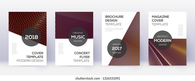 Modern brochure design template set. Gold abstract lines on bordo background. Awesome brochure design. Fresh catalog, poster, book template etc.
