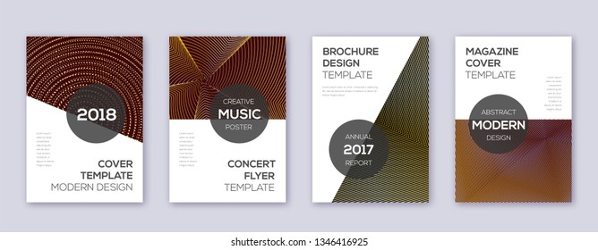 Modern brochure design template set. Gold abstract lines on bordo background. Awesome brochure design. Fancy catalog, poster, book template etc.
