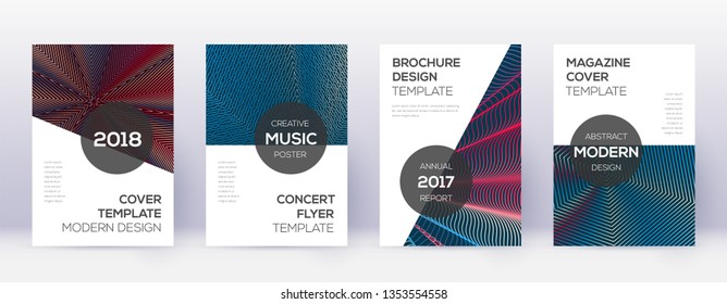Modern brochure design template set. Red abstract lines on white blue background. Beauteous brochure design. Memorable catalog, poster, book template etc.