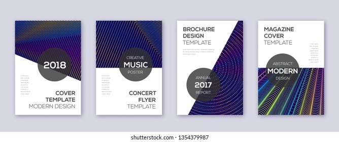 Modern brochure design template set. Rainbow abstract lines on dark blue background. Beauteous brochure design. Bewitching catalog, poster, book template etc.