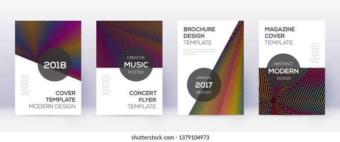 Modern brochure design template set. Rainbow abstract lines on wine red background. Beauteous brochure design. Fascinating catalog, poster, book template etc.