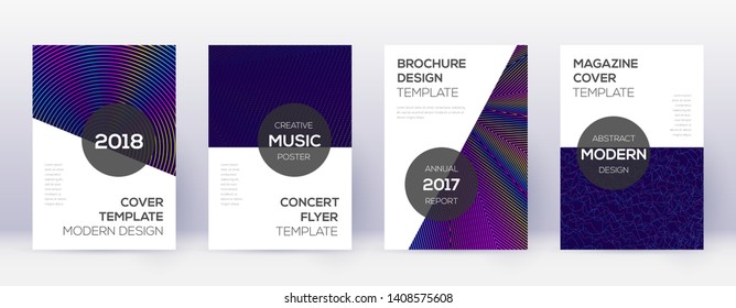 Modern brochure design template set. Rainbow abstract lines on dark blue background. Beauteous brochure design. Classy catalog, poster, book template etc.