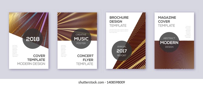 Modern brochure design template set. Gold abstract lines on bordo background. Awesome brochure design. Extraordinary catalog, poster, book template etc.