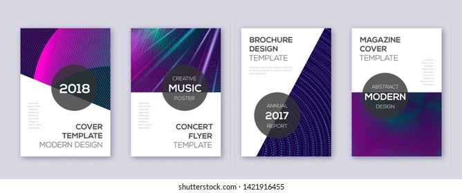 Modern brochure design template set. Neon abstract lines on dark blue background. Awesome brochure design. Precious catalog, poster, book template etc.
