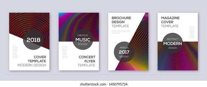 Modern brochure design template set. Rainbow abstract lines on wine red background. Beauteous brochure design. Exotic catalog, poster, book template etc.