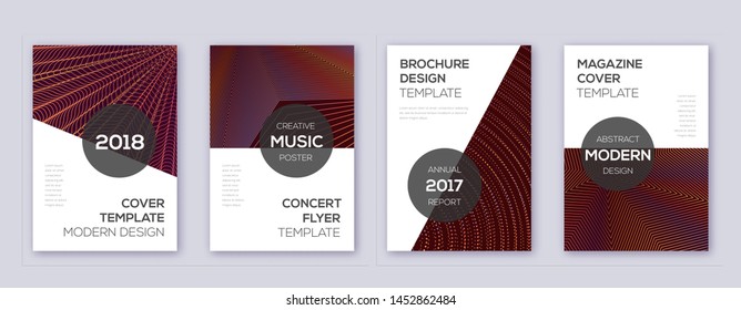 Modern brochure design template set. Orange abstract lines on wine-red background. Beauteous brochure design. Adorable catalog, poster, book template etc.