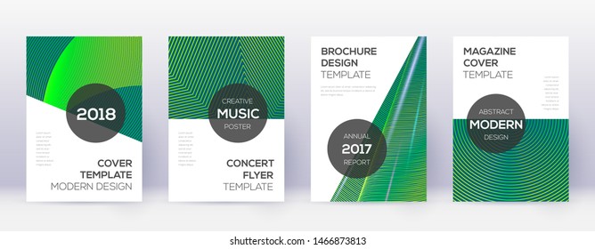 Modern brochure design template set. Green abstract lines on dark background. Awesome brochure design. Marvelous catalog, poster, book template etc.