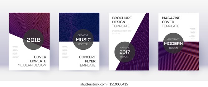 Modern brochure design template set. Violet abstract lines on dark background. Beauteous brochure design. Radiant catalog, poster, book template etc.