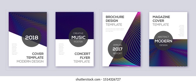 Modern brochure design template set. Rainbow abstract lines on dark blue background. Beauteous brochure design. Bold catalog, poster, book template etc.