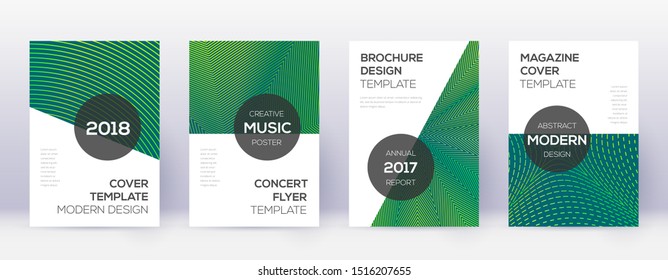 Modern brochure design template set. Green abstract lines on dark background. Awesome brochure design. Mesmeric catalog, poster, book template etc.