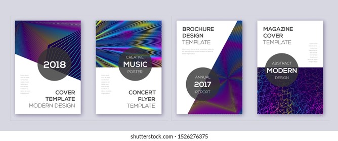 Modern brochure design template set. Rainbow abstract lines on dark blue background. Beauteous brochure design. Attractive catalog, poster, book template etc.