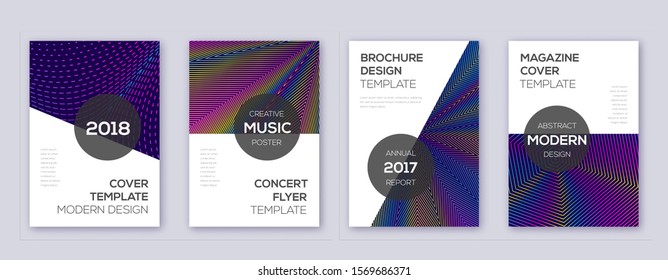 Modern brochure design template set. Rainbow abstract lines on dark blue background. Beauteous brochure design. Charming catalog, poster, book template etc.
