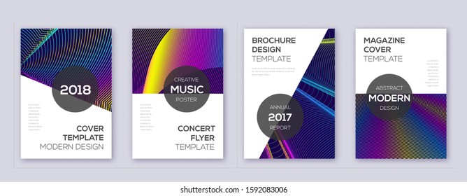 Modern brochure design template set. Rainbow abstract lines on dark blue background. Beauteous brochure design. Beautiful catalog, poster, book template etc.