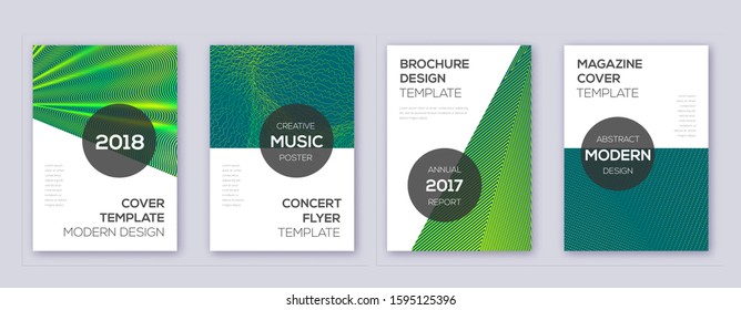 Modern brochure design template set. Green abstract lines on dark background. Awesome brochure design. Immaculate catalog, poster, book template etc.