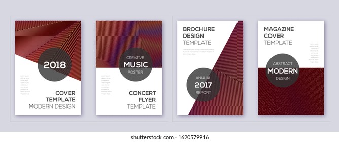 Modern brochure design template set. Orange abstract lines on wine-red background. Awesome brochure design. Worthy catalog, poster, book template etc.