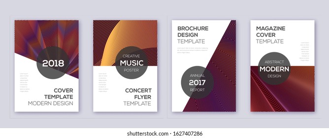 Modern brochure design template set. Orange abstract lines on wine-red background. Beauteous brochure design. Amusing catalog, poster, book template etc.