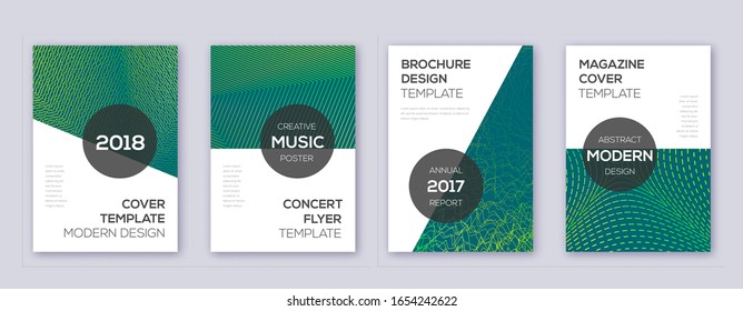 Modern brochure design template set. Green abstract lines on dark background. Awesome brochure design. Indelible catalog, poster, book template etc.