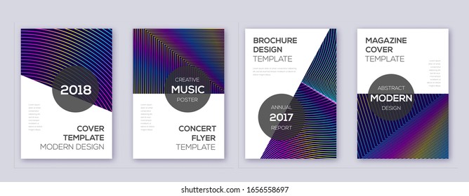 Modern brochure design template set. Rainbow abstract lines on dark blue background. Beauteous brochure design. Awesome catalog, poster, book template etc.
