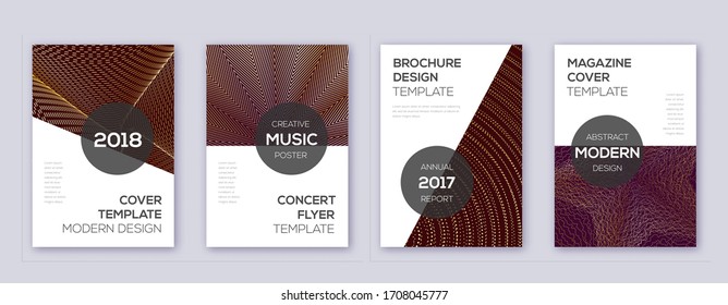 Modern brochure design template set. Gold abstract lines on bordo background. Awesome brochure design. Extra catalog, poster, book template etc.
