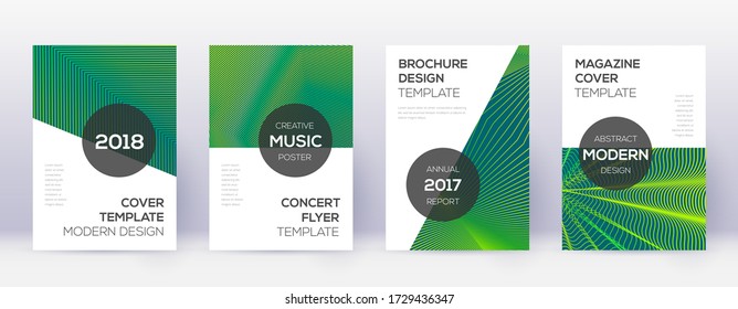 Modern brochure design template set. Green abstract lines on dark background. Awesome brochure design. Nice catalog, poster, book template etc.