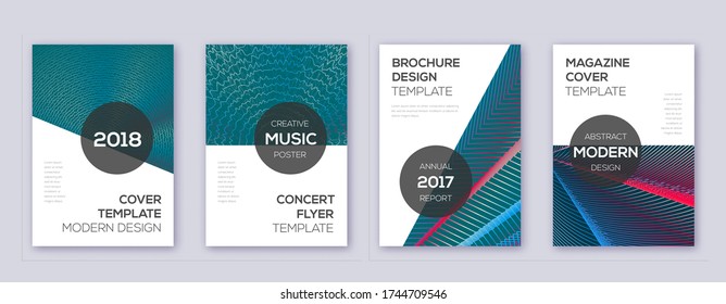 Modern brochure design template set. Red abstract lines on white blue background. Beauteous brochure design. Interesting catalog, poster, book template etc.