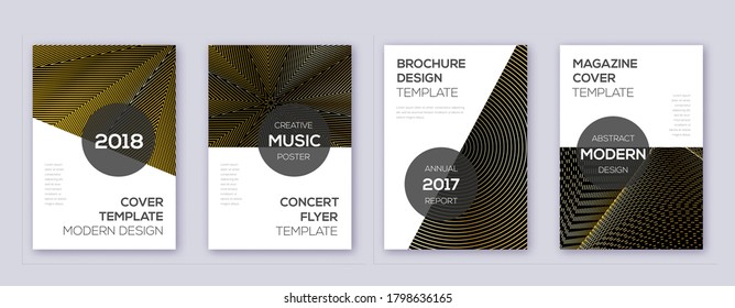 Modernes Design für Broschüren. Goldene abstrakte Linien auf schwarzem Hintergrund. Fantastisches Broschürendesign. Atemberaubender Katalog, Poster, Buchvorlage etc.