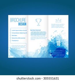 Modern brochure design with watercolor pattern grunge abstract art tri-fold leaflet or booklet layout template in blue color. Vector illustration