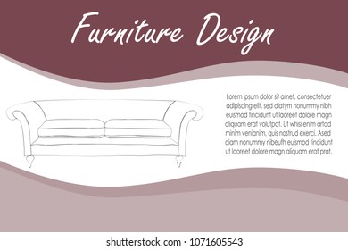 Modern brochure flyer design template with line furniture. Contemporary sofa vector illustrations. Business magazine, poster, banner, website.