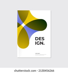Modern brochure, leaflet, annual report cover template. Geometric abstract floral blue and yellow figure on white background