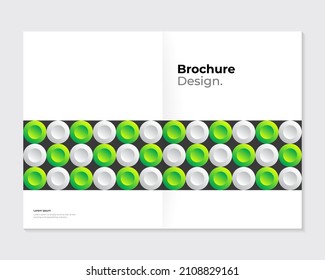 Modern brochure, leaflet, cover template design. Green 3D bulk geometric round elements, pattern on white background