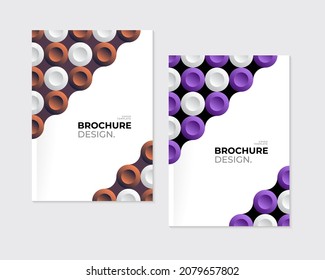 Modern brochure, leaflet template. 3D bulk geometric round elements, pattern on white background. Vector  