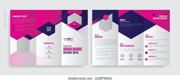 Modern Brochure Template. Business Trifold Leaflet Brochure Template Design. Tri Fold Brochure For Corporate And Marketing Agency. 3 fold, Z fold Brochure Vector Template 