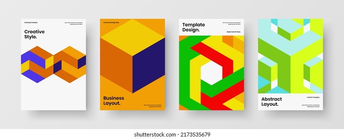 Modern brochure vector design concept composition. Original mosaic hexagons front page layout collection.