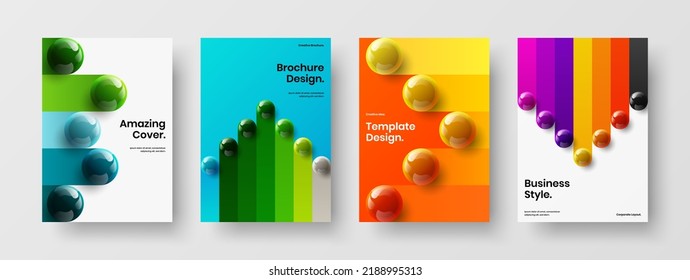 Conjunto de ilustraciones de diseño de vectores de folletos modernos. Colección de diseño de informes anual de bolas 3D limpias.