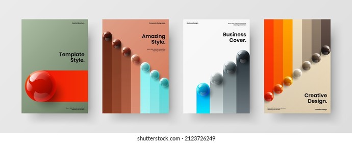 Modern brochure vector design layout set. Trendy 3D spheres leaflet concept collection.
