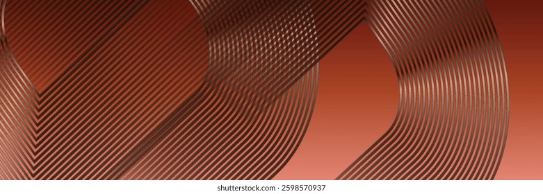 Modern brown abstract horizontal banner background with glowing geometric lines. Suitable for covers, brochures, presentations, pamphlets. vector