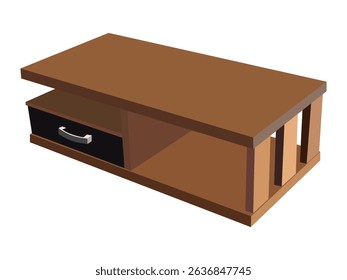 Modern brown coffee table with black drawer and storage compartment
