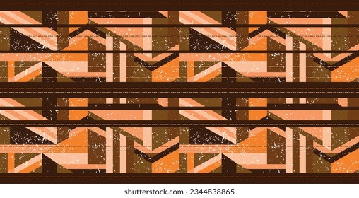 Modern brown geometric and lineal seamless pattern with worn out effect