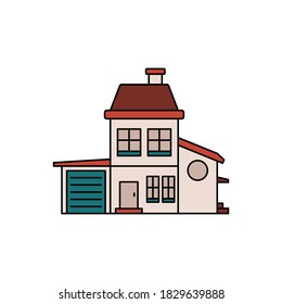 Modern brown house, villa, cottage, town house isolated on white, color background. Architectural visualization. Vector illustration. Suitable for landing pages, icons, stickers and posters.