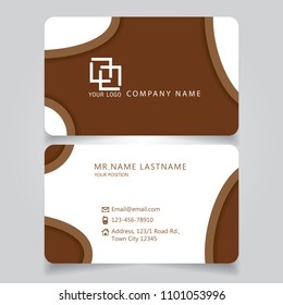 Modern Brown name card and business card with creative design, dimension in depth and drop shadow horizontal curve corner standard size vector illustration template