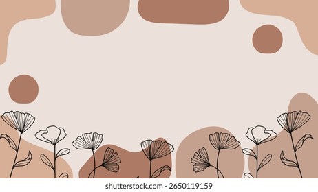 Modern brown nature background with ginkgo leaf line art bohemian banner background.Vector illustration