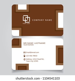 Modern Brown and White name card and business card with creative square design, dimension in depth and drop shadow horizontal curve corner standard size vector illustration template