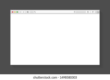 Modern Browser Window Design Isolated On Dark Grey Background. Web Window Screen Mockup. Internet Empty Page Concept With Shadow. Vector Illustration