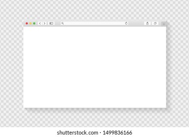 Modern browser window design isolated on transparent background. Web window screen mockup. Internet empty page concept with shadow. Vector illustration