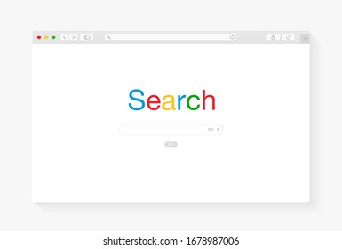 Modern Browser Window Design Isolated On White Background. Web Window Screen Mockup. Search Internet Page Concept With Shadow. Vector Illustration