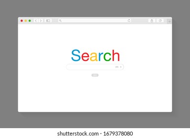 Modern browser window design isolated on dark grey background. Web window screen mockup. Search internet page concept with shadow. Vector illustration