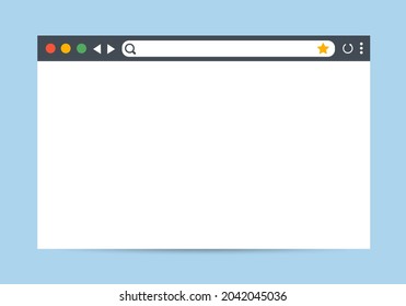 Modern browser window design isolated on blue background. Web window screen mockup. Internet empty page concept with shadow. Vector illustration.