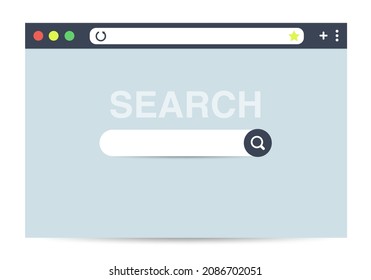 Diseño moderno de la ventana del navegador aislado en fondo blanco. Parodia de la pantalla de la ventana web. Buscar el concepto de página de Internet con sombra. Vector
